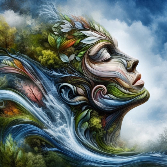 Title: A human face in which elements of nature intertwine with contemplation - Artist's name: Ahmed